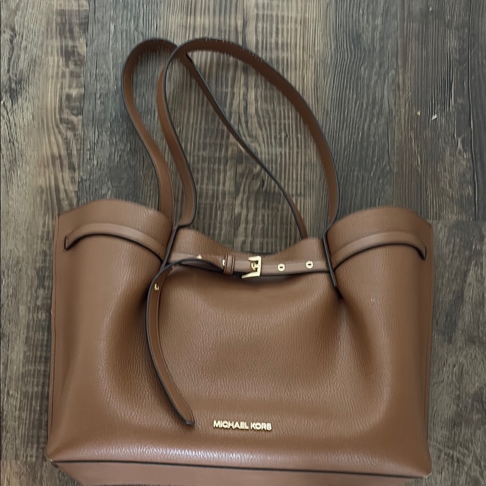 Michael Kors Cognac Pebbled Leather Tote with Gold Hardware